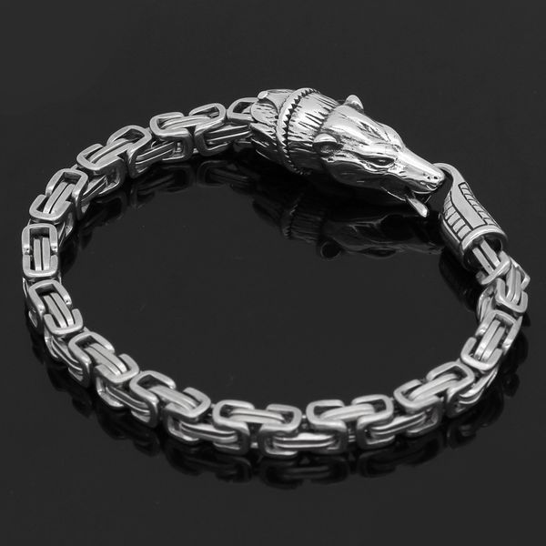 

men stainless steel nordic viking odin wolf king chain amulet bracelet -23cm, Golden;silver