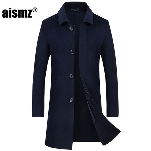 

aismz winter 70% double sided wool cashmere overcoat jacket coat men business casual single casaco masculino breasted long coats, Black