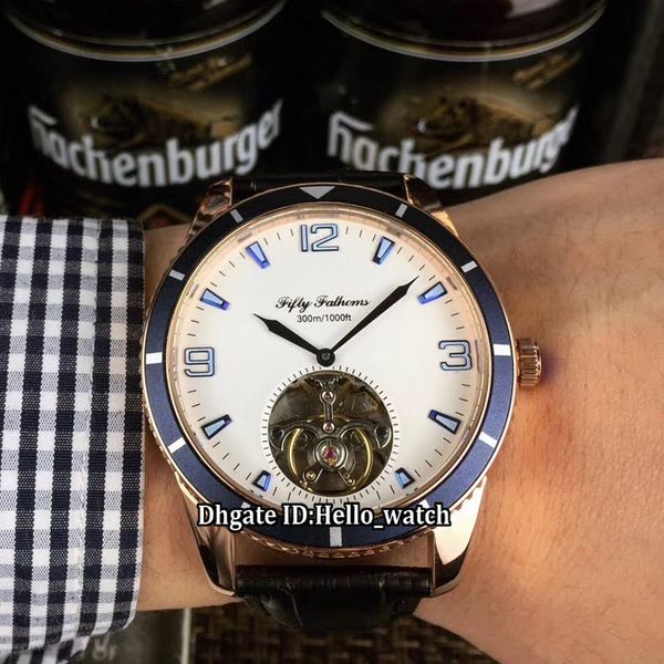 

6 style 40mm rose gold case fifty fathoms 50 fathoms white dial tourbillon automatic mens watch leather strap blue bezel gents watches, Slivery;brown