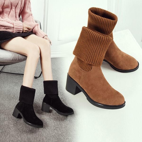 

2018 autumn and winter fashion high-heeled platform high boots women's boots 9 10 40 41 foreign trade large size women's boots, Black