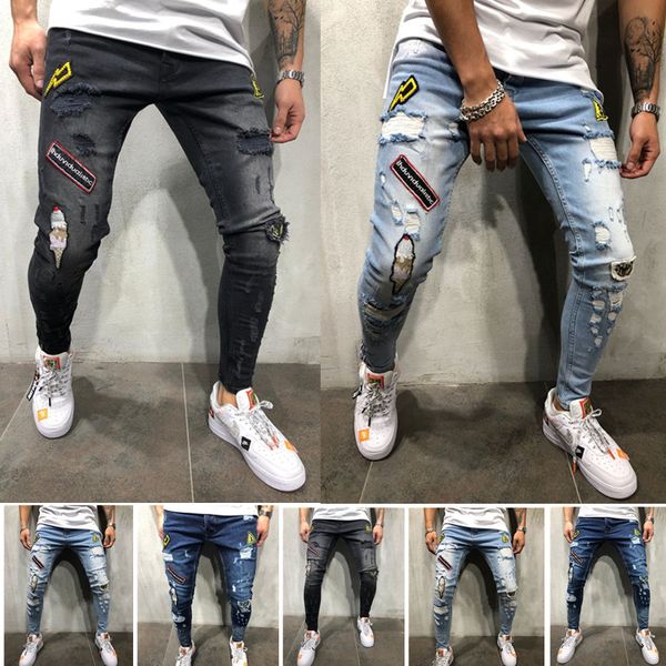 

2018 new men's jeans classic straight stretch business casual jeans slim scratch long pants gentleman jeans, Blue