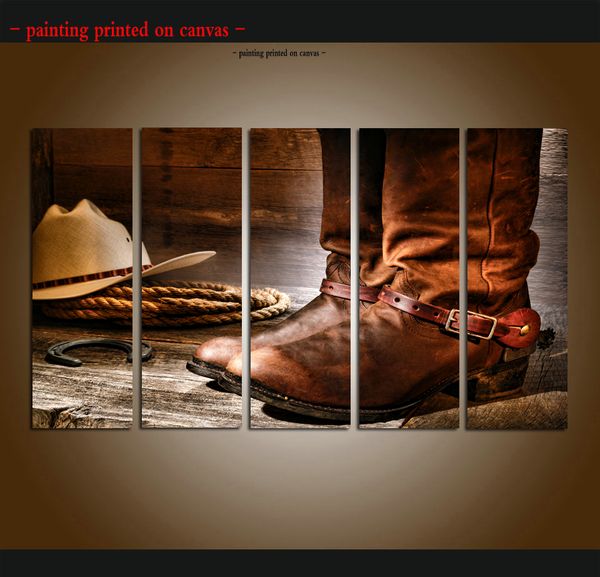 

большой 5 панель современный современный западное искусство настенный стол поверхность ковбой живопись картина напечатана на холсте гостиная