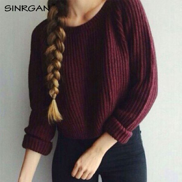 

sinrgan autumn winter women sweaters pullovers long sleeve casual short sweater slim solid knitted jumpers female sweater, White;black