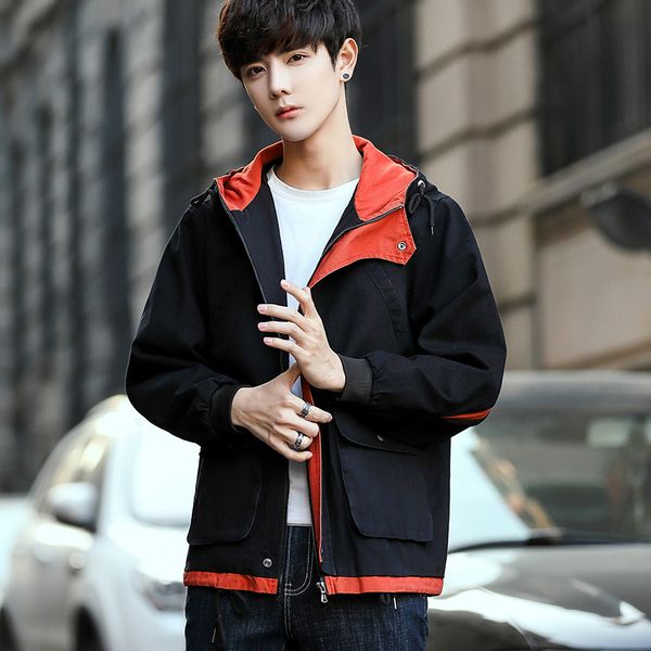 

hooded men's jacket 2018 autumn korean version of the trend handsome loose men's thin section youth jacket men, Tan;black