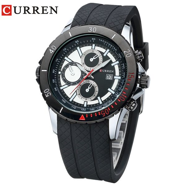 

curren nnew fashion casual quartz watch men large dial waterproof chronograph wrist watch 8143, Slivery;brown