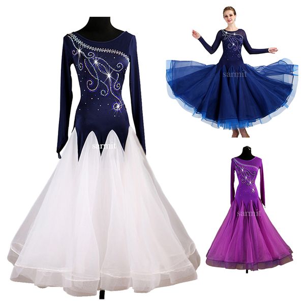 

waltz dress ballroom dance competition dresses stage wear flamenco standard dance clothes costumes customize d0442 mesh sleeve rhinestones b, Black;red