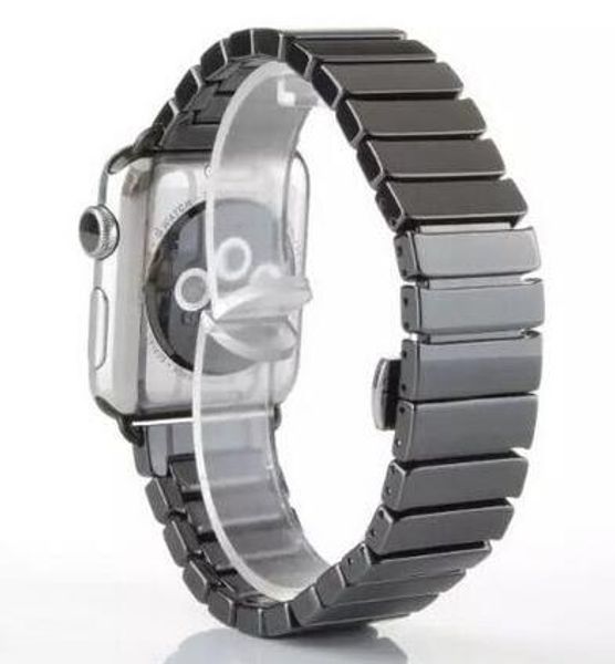 

ceramic material watch strap band loop 42mm 38mm series 3 2 1 with adapter tide single product, Black;brown