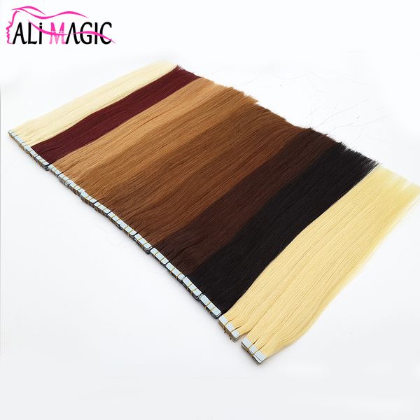 Ali Magic Factory Price Top Quality PU Tape In Skin Weft Hair Extensions 100g/40pieces 27 Colors Optional Peruvian Brazilian Remy Human Hair
