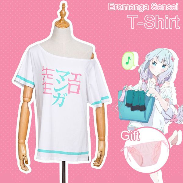 

stock]anime eromanga sensei izumi sagiri cosplay off shoulder cotton t-shirt gift a pantie summer tee new 2017 hip, Black