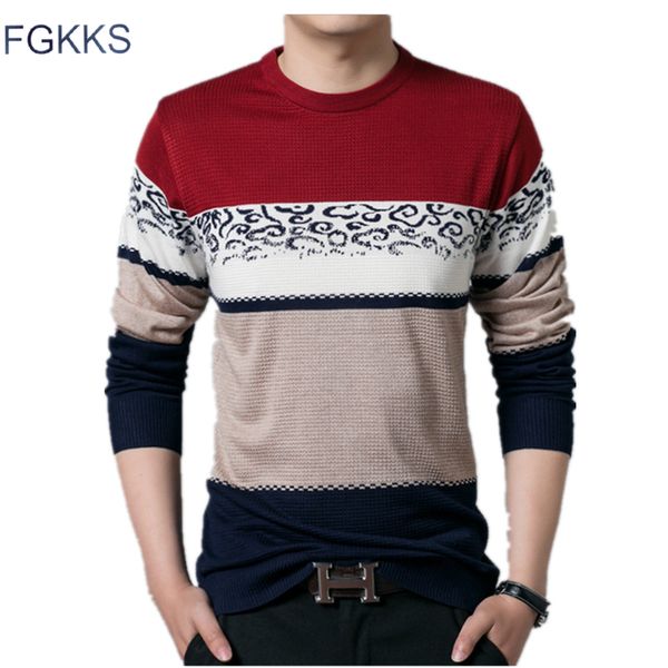 

fgkks fashion brand men's sweaters pullover long sleeve 2018 autumn male slim fit striped knitting sweater men, White;black