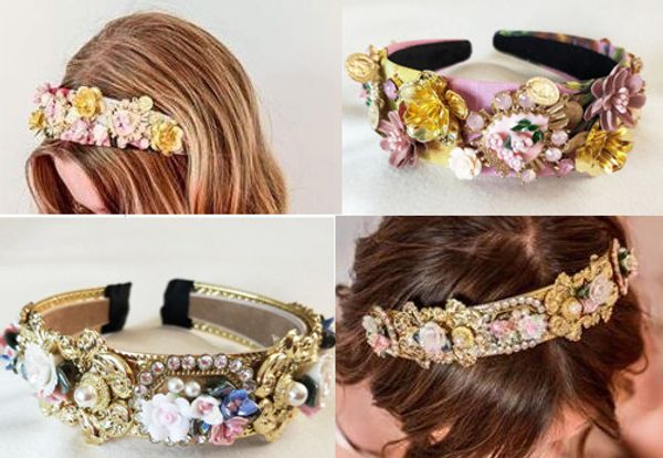 Big Girls Pearls Rhinestone Hair Retro Palace Baroque Headbands