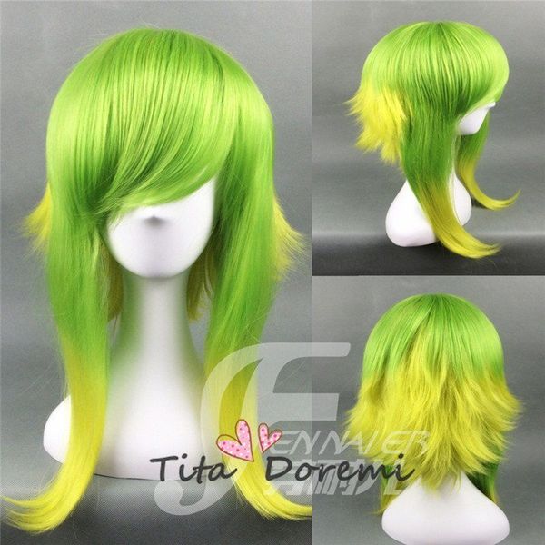 

halloween wig costume vocaloid gumi green mix cosplay heat resistant hair 45cm, Black;brown