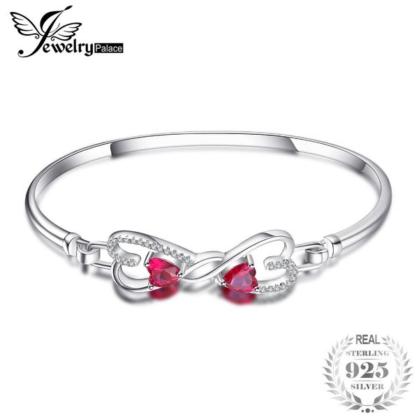 

jewelrypalace forever love heart 1.6ct created ruby bangle 925 sterling silver fashion bracelet for women fine jewelry gift, Golden;silver