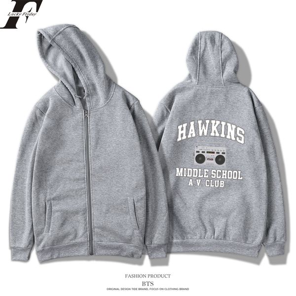 

2018 stranger things hawkins middle school av club spring hoodies men/women zipper print hoodie clothes plus size, Black