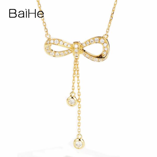 

baihe solid 18k yellow gold 0.28ct certified round single cut 100% genuine natural diamonds wedding fine jewelry gift necklaces, Silver