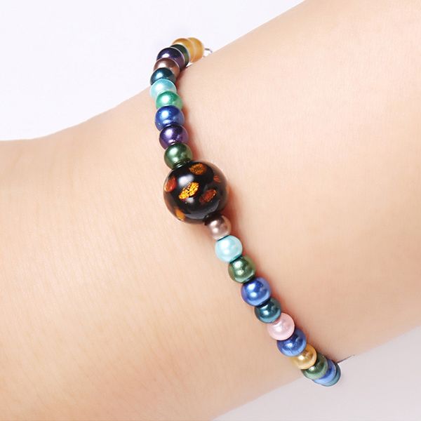

multicolors small simulated pearls beaded bracelet with one glaze sbeautiful girl students wrist chain accessory costume jewelry, Black