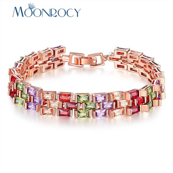 

moonrocy rose gold color colourful crystal cubic zirconia bohemia bracelet jewelry bangle for girl women gift drop wholesale, Black