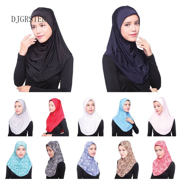 

djgrster muslim hijab islamic jersey turban women black ninja underscarf caps instant head scarf full cover inner coverings, Red