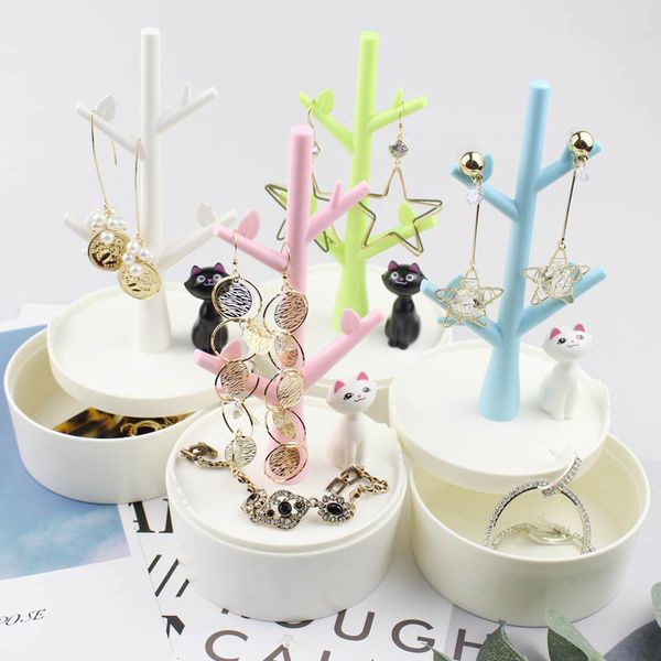 

new double layer fashion earrings display rack jwelry organizer necklace earring stand cartoon cat jewellery ring show rack