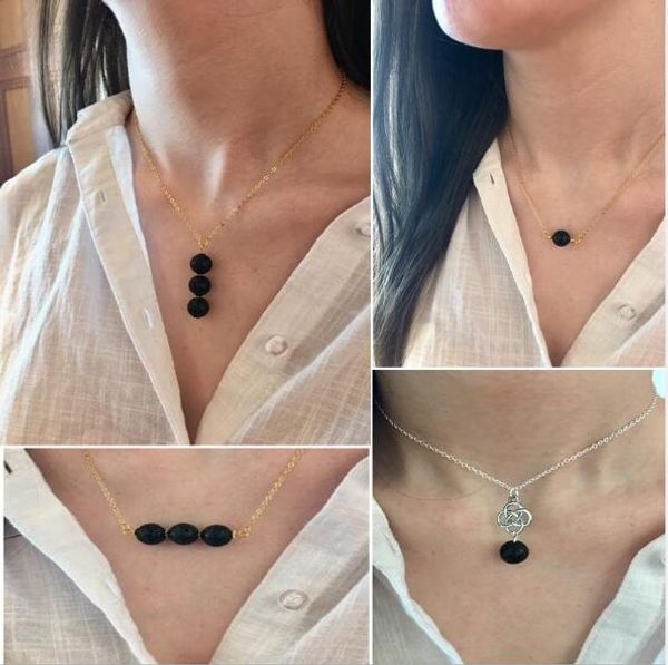 

6styles slver gold color lava stone necklace essential oil diffuser volcanic rock necklace for women jewelry, Silver