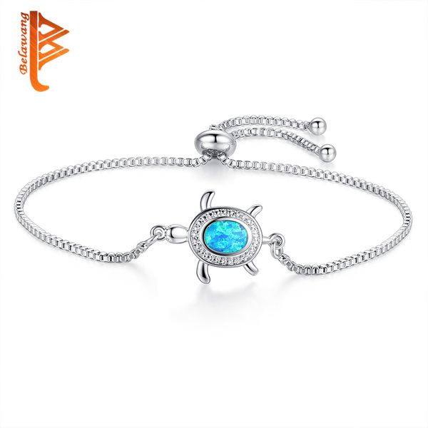 

cute sea turtle blue fire opal bracelet fashion cz white gold color adjustable chain link bracelets for women wedding jewelry, Black