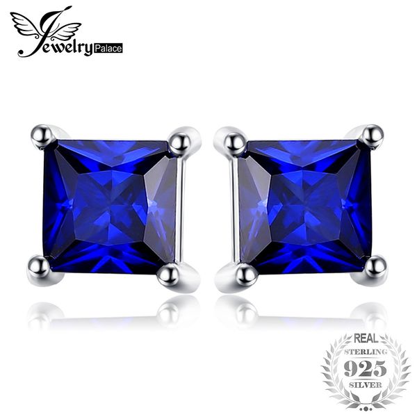 

jewelrypalace square 0.8ct blue created sapphire 925 sterling silver stud earrings new for women gift fine jewelry, Golden;silver