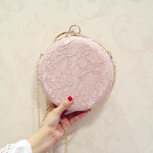 

Lace chain single shoulder bag round hand grab dinner vintage simple handbag bolsa feminina handbags women bags designer