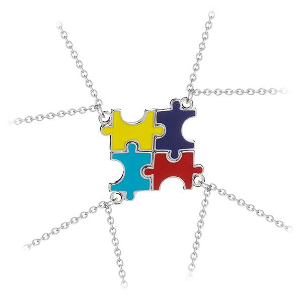 

4 puzzle necklace set friend sister necklaces matching colorful enamel friendship 2018 jewelry bridal party gift set, Silver