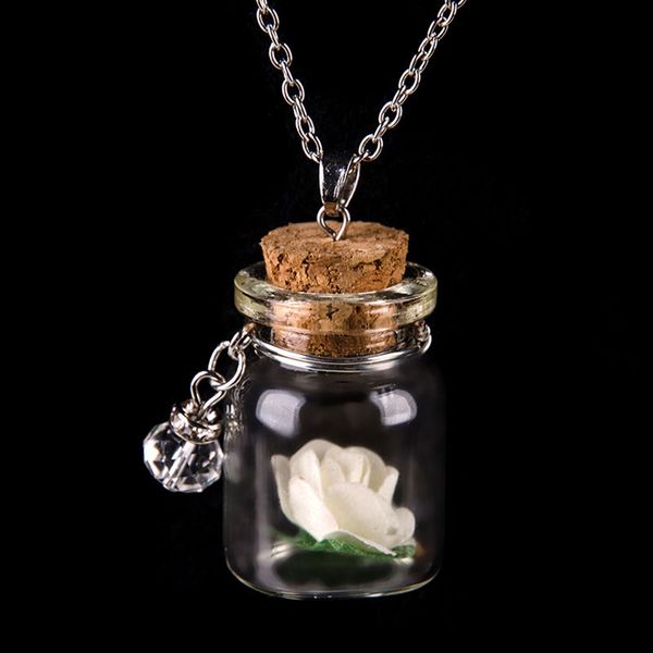 

2017 new fashion drift bottle luminous glass pendants beach fresh flower necklace women charms gift, Silver