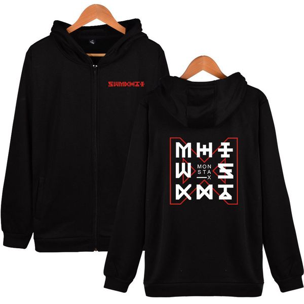 

kpop monsta x coats and jackets casual plus size long sleeve coat cosplay jacket zipper hoodies and sweatshirts, Black
