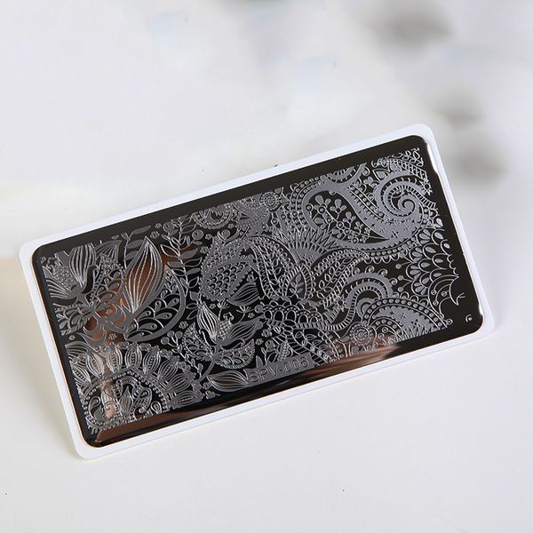 

nail stamping plate rectangle full cover curved flower series stainless 1pcs nail art image plates rectangle stencil for nails, White