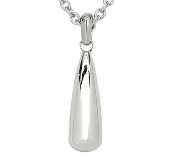 

silver teardrop stainless steel cremation urn necklace pendant with fill kit ashes holder jewelry - chain measures 50cm long