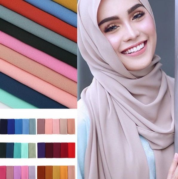 Mulheres simples bolha chiffon cachecol hijab envoltório printe cor sólida xales headband lenços hijabs muçulmanos / cachecol 49 cores