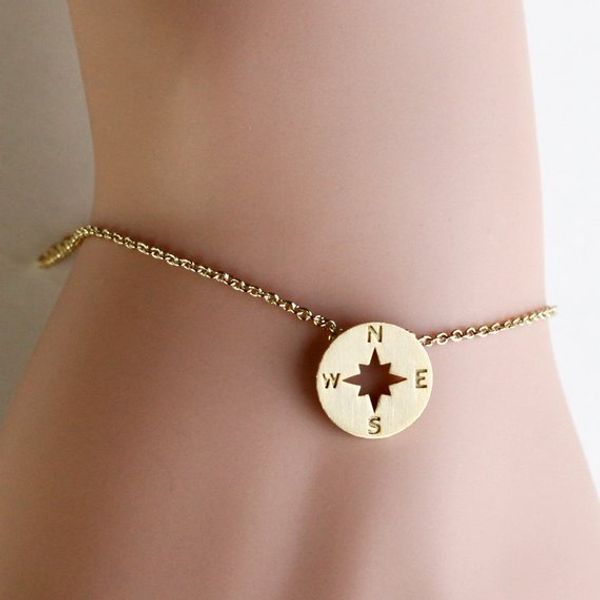 

10pcs tiny small compass bracelets simple north south bracelets coin disc circle round disk direction bracelets, Golden;silver