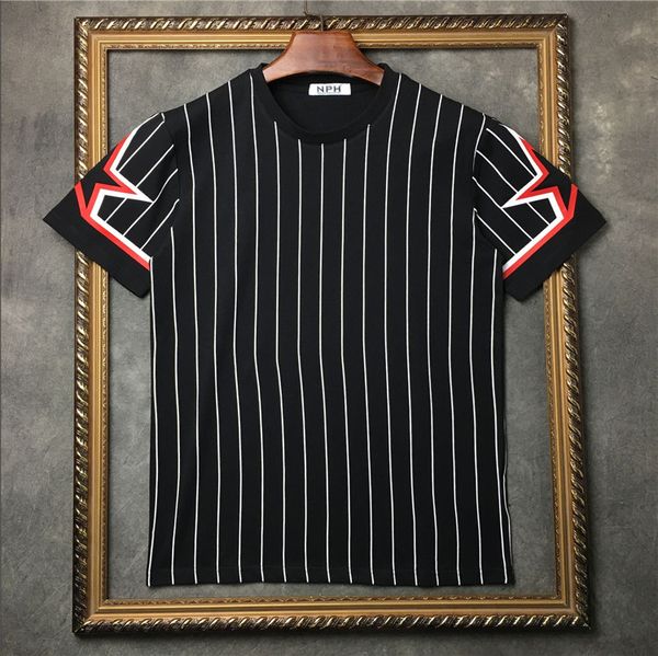 

2019 new style designer brand men t-shirt short sleeve pentagram star striped printing tshirt mens cotton casual t shirts mens, White;black
