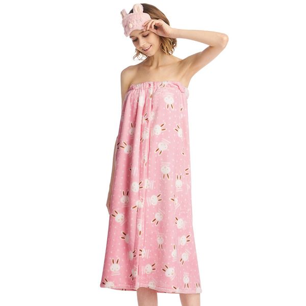 

thickening flannel robe autumn and winter sleepwear lounge pink rabbit printing tube bath robe homewear pyjama warm, Black;red
