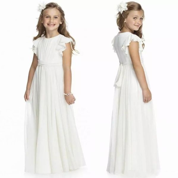 Cinetto a Ivory Crew Neck Chiffon Long Flower Girls Dresses Lunghezza pieghe con cerniera First Communione Kid Wear Birthing Birthday Go339x