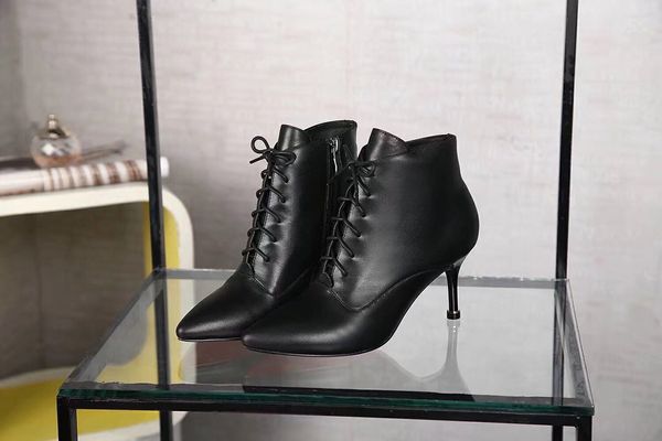 

high style square rivets ankle boots for women pointed toe buckle belt decoration winter boots studs snow botas mujer, Black