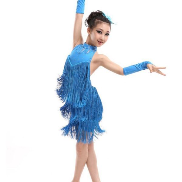

latin dance dress kid girl tassel dress ballroom latin salsa dance wear party costume baby clothes, Black;red