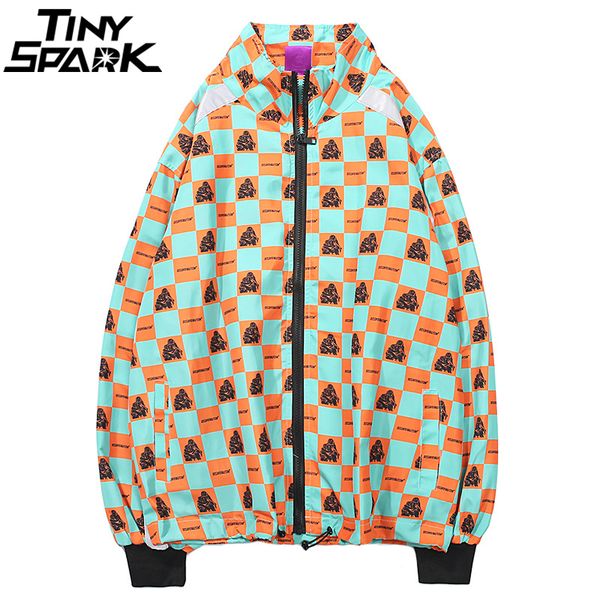 

mens vintage plaid jackets windbreaker autumn 2018 hip hop jacket streetwear checkered fashion casual track jacket coat hiphop, Black;brown