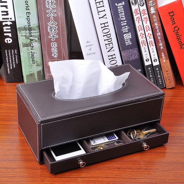 

fashion multifunctional tissue pumping box pu leather box drawer deskstorage table napkin