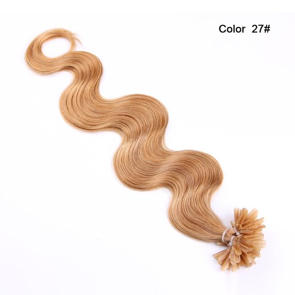 

1g/s 100strands/lot 14''-26'' remy pre bonded human hair extension body wave professional salon fusion colorful hair sty, Black
