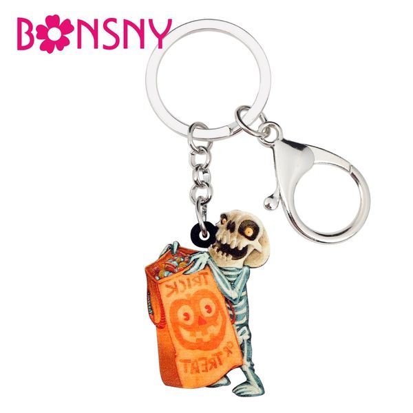 

acrylic halloween novelty troublemaker skull key chains keychain rings cartoon jewelry for women girl teen handbag charms, Silver