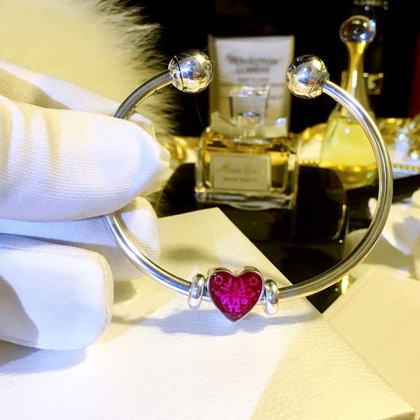 

women's wedding love heart bangle bracelet authentic sterling silver designer jewelry original box for pandora red charms bracelets set, Black