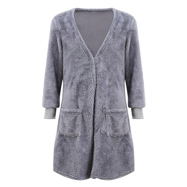 

fashion solid color pocket long sleeve women's soft warm long cardigan coat, Black;white
