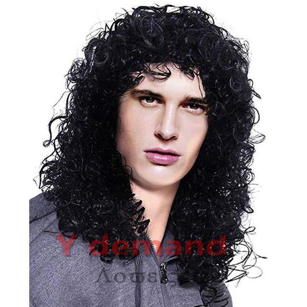 

y demand mens long curly black hard 80s rocker wig themed party wig halloween costume anime wig