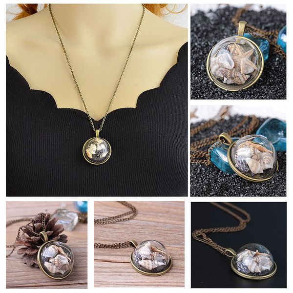 

2018 fanhua bohemian jewelry bronze long chain shell sea stars decoration round pendant necklace fashion accessories dhl, Silver