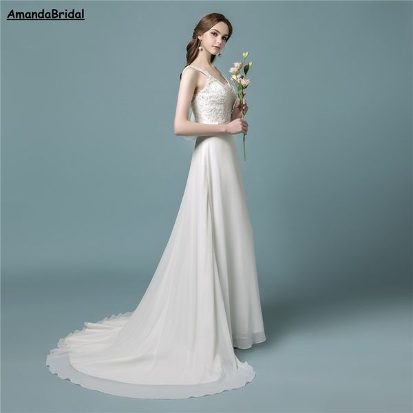 

chiffon bridal gowns bohemian a line lace boho wedding beach wedding dress for bride robe de mariee, White