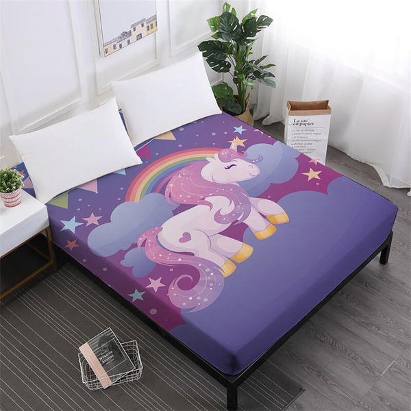 

unicorn series bed sheets cute cartoon print fitted sheet girls kids sweet sheets 100% polyester mattress cover home decor d25