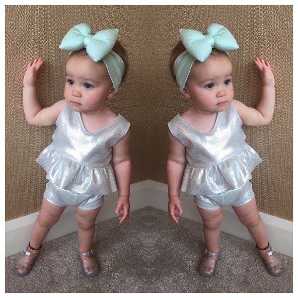 

new 2018 baby clothes summer infant toddler outfits newborn baby girl silver + shorts 2pcs girls set children kids boutique clothing, White